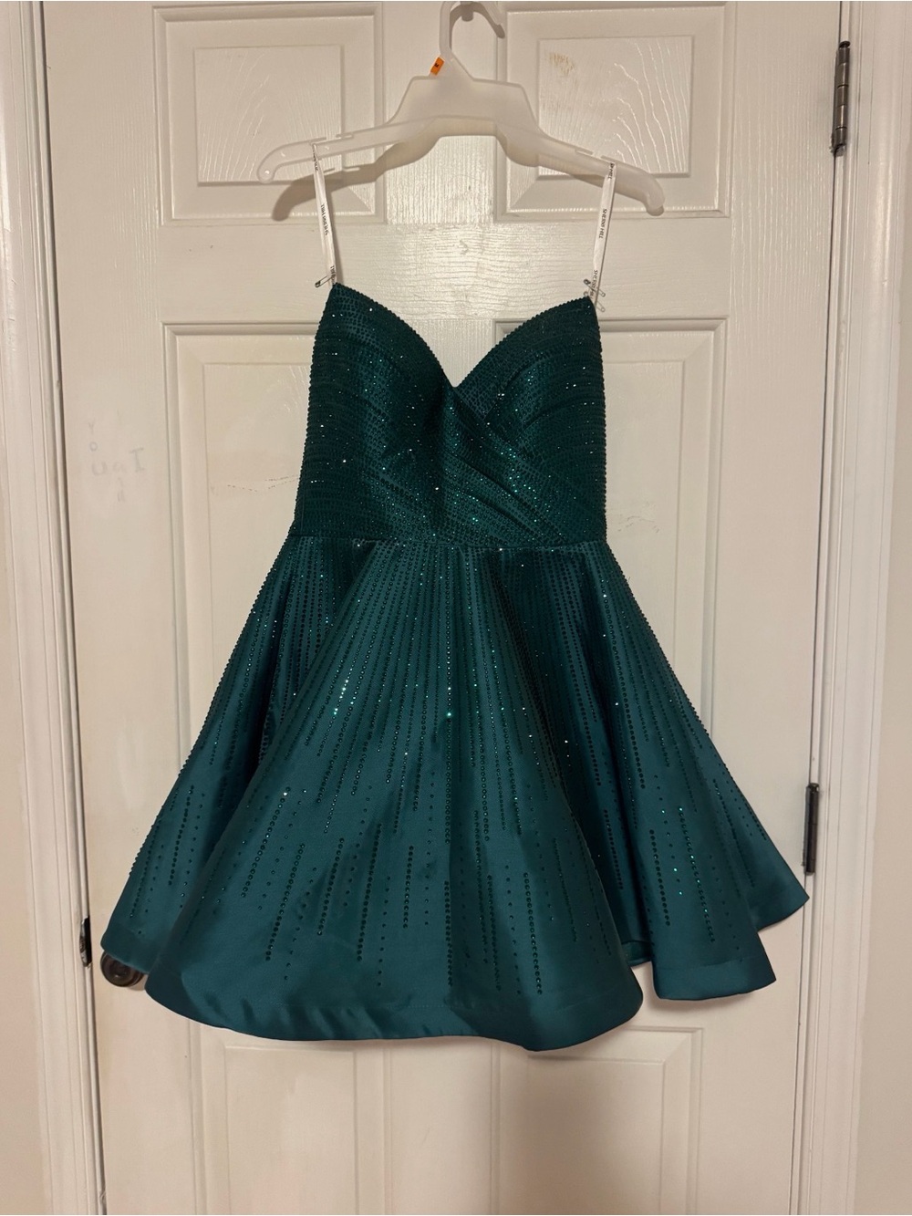 Sherri Hill Teal Emerald Sparkle A-Line Mini Dress